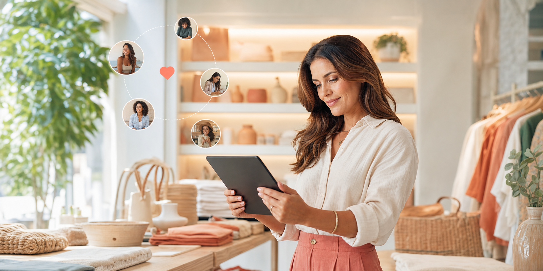 Boutique business owner managing a private customer community on a tablet
